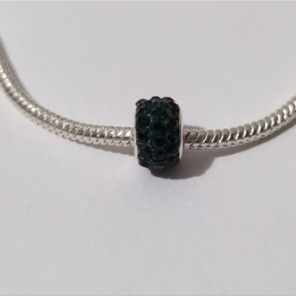 Silver Emerald Green with‎ Green Rhinestones Charm for Pandora Style Bracelet - Picture 1 of 3